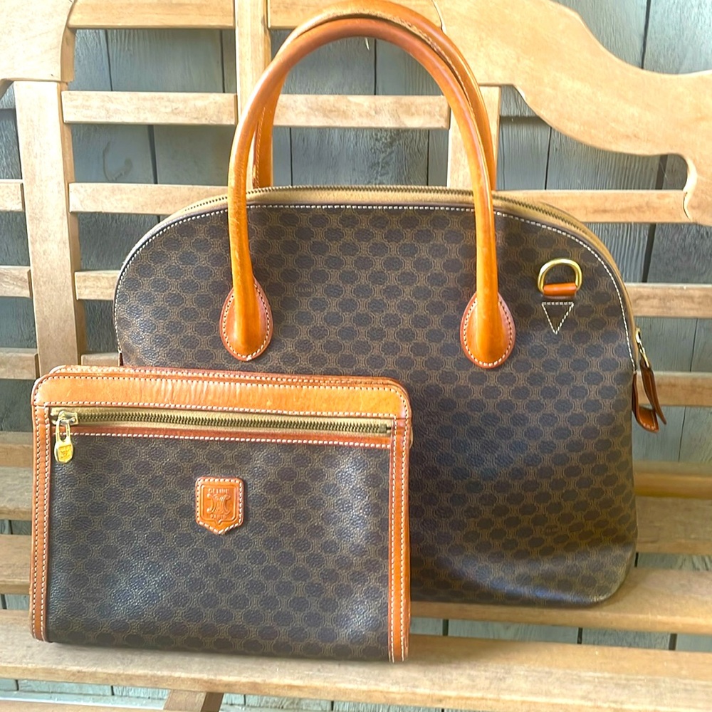 EUC Celine Macadam Dome bag and matching cosmetic wristlet